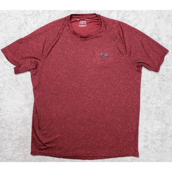 Underarmour The Tech Tee Loose Fit Shirt Red Paint Splatter Short Sleeve Mens L - Picture 1 of 11